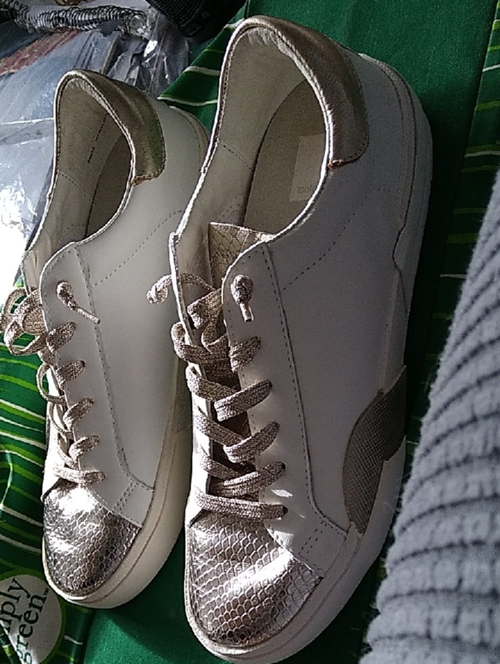 Dolce Vita White Sneakers with Gold Accents